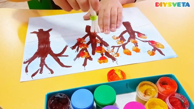 Рисуем осень ватными палочками! нетрадиционные техники рисования #видеоуроки #изо #какнарисовать смотреть онлайн