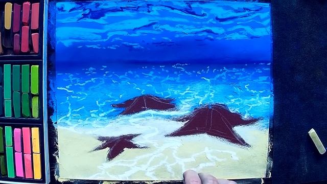 Как нарисовать морские звезды пастелью. смотреть онлайн