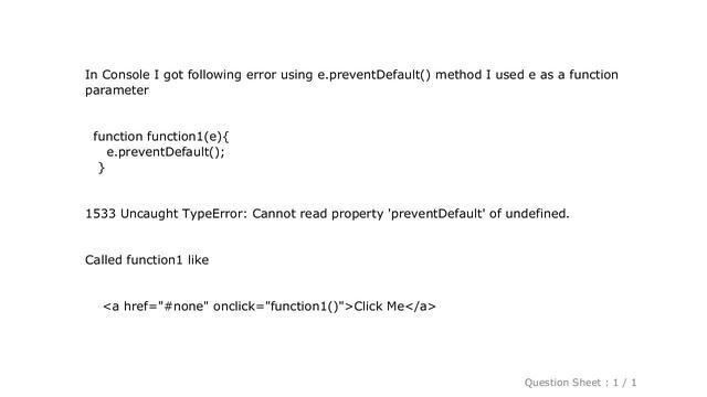 jQuery : Cannot read property 'preventDefault' of undefined in javascript error смотреть онлайн
