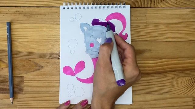 Курс "Пупсик" скетч маркерами для самых маленьких | Урок 3 | Русалка-котэ смотреть онлайн