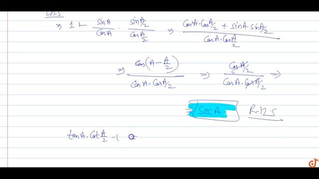 `1+tanAtan(A/2)=tanAcot(A/2)-1=secA`. смотреть онлайн
