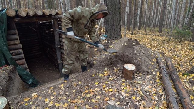 КОПАЮ СТУПЕНЬКИ В ЗЕМЛЯНКУ. НАЧАЛ СТРОИТЬ ТАМБУР. ЗЕМЛЯНКА В ЛЕСУ. 8 СЕРИЯ. смотреть онлайн