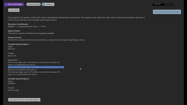 SkillRack- Daily Challenge - Hex to RGB (Program Id: 8894) 31-05-23 смотреть онлайн