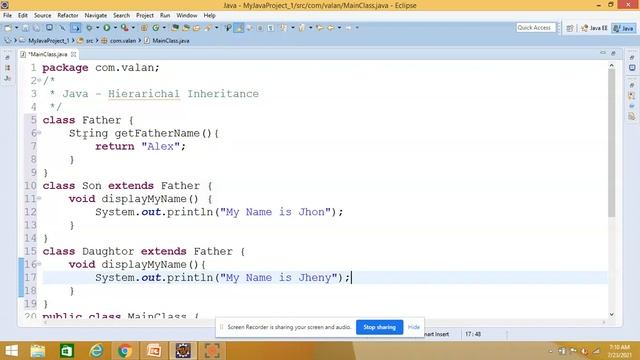 Java Hierarichal Inheritance смотреть онлайн