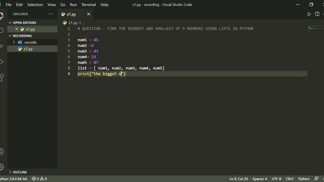 Finding the Smallest and Biggest Number using list in **PYTHON** смотреть онлайн