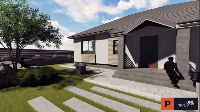 Проект одноповерхового затишного будинку (113,1 м.2) з терасою та парко-місцем від 🔴ONE Project.