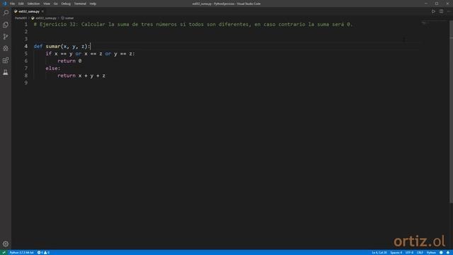 Python - Ejercicio 32: Sumar Tres Números Si Todos Son Diferentes, en Caso Devolver 0 смотреть онлайн