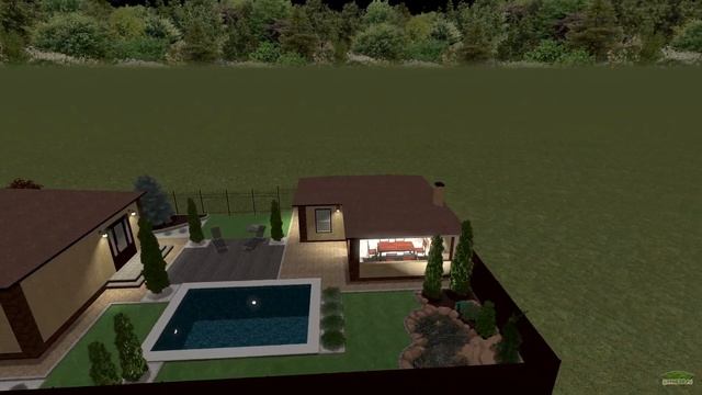 Ландшафтный дизайн узкого участка с бассейном, баней, водопадом смотреть онлайн