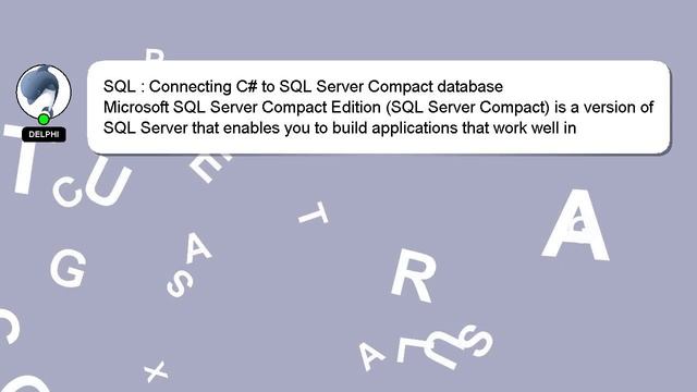 SQL : Connecting C# to SQL Server Compact database смотреть онлайн