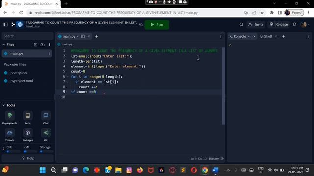 ["HOW TO COUNT THE FREQUENCY OF A GIVEN ELEMENT IN ALIST OF NUMBER"] USING PYTHON. смотреть онлайн