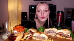 MUKBANG | 4 Бургера, закуски, фри, соусы | 4 burgers не ASMR