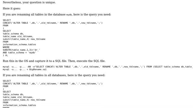 Databases: SQL command to remove prefix from a set of tables (2 Solutions!!) смотреть онлайн