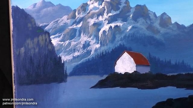Acrylic Landscape Painting In Time-lapse / White Barn In The Lake / JMLisondra