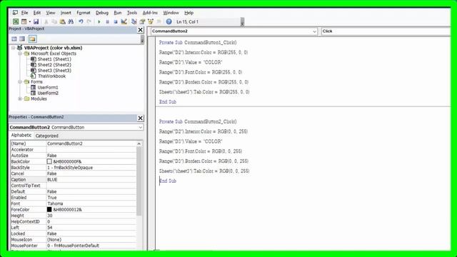 VBA Excel สีพื้นหลัง font ขอบเซล tabSheet ด้วย RGB смотреть онлайн