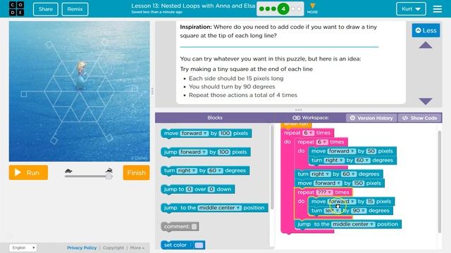 Code.org Express Course Lesson 13.4 Snowflakes with Anna and Elsa | Tutorial with Answers смотреть онлайн