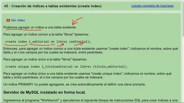 MySQL Ejercicio: 289 Introducción al Comando CREATE INDEX para Crear Índices sobre Tablas Existente смотреть онлайн