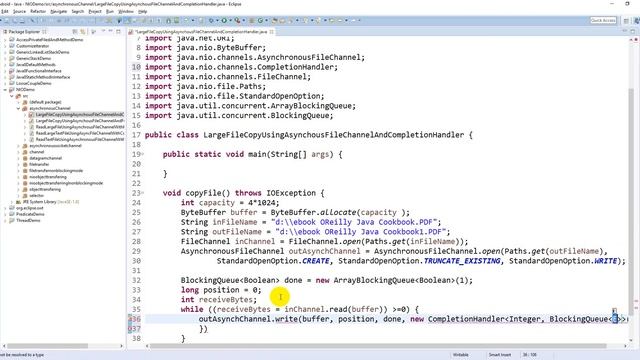 Copy large file using AsynchronousFileChannel and CompletionHandler - Java NIO смотреть онлайн