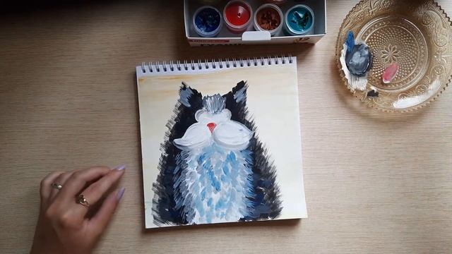 Котик гуашью. Рисуем с детьми