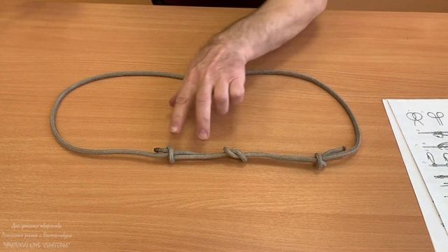 Пример вязки узла. Прямой узел с контрольными узлами.