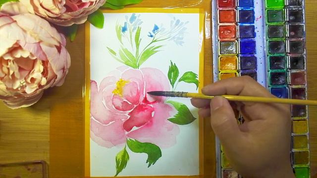 How to draw a peony flower, rose wreath step by step|speed painting easy|draw pink flowers смотреть онлайн