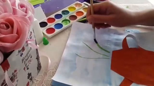 Рисование с элементами аппликации на тему: «Цветы в лейке» для детей смотреть онлайн