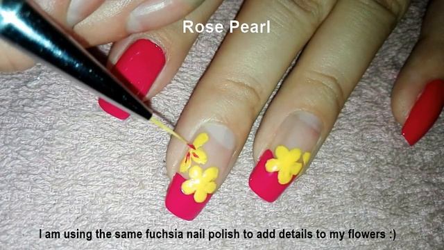 Fuchsia French Manicure- Yellow Flowers Nail Art Tutorial for Spring and Summer | Rose Pearl смотреть онлайн