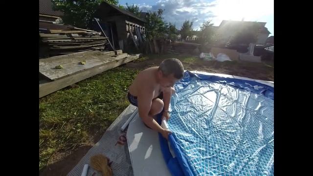 установка каркасного бассейна INTEX, диаметром 3,66м смотреть онлайн