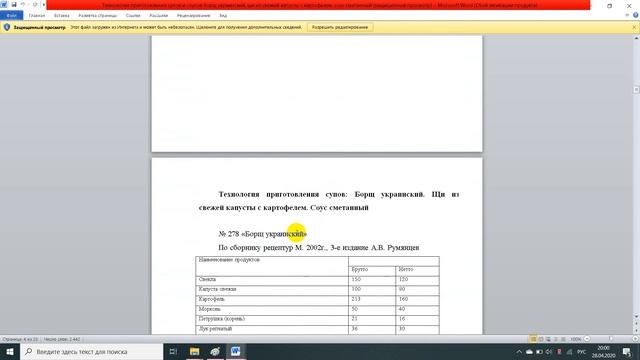 Технология приготовления супа