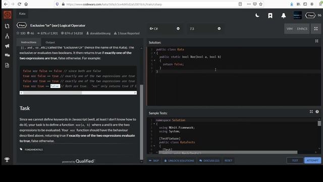 Code Wars C# 8kyu: Exclusive Or (Xor) Logical Operator смотреть онлайн