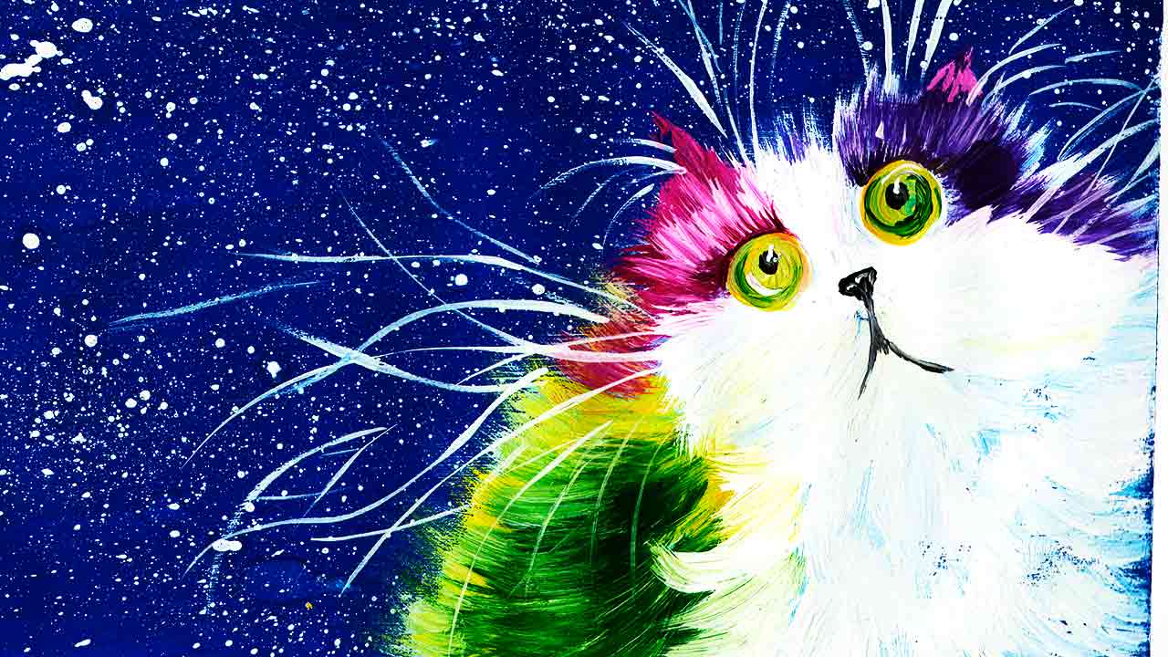 Как нарисовать разноцветного кота. Как нарисовать пушистого кота. Рисуем кота гуашью. Рисуем кота. смотреть онлайн