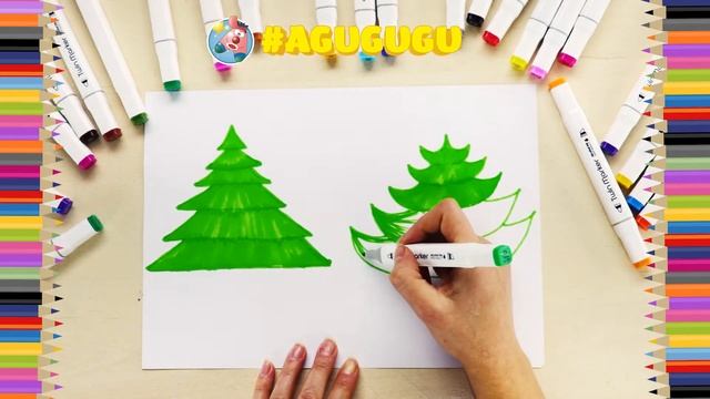 NEW!!!  Учимся рисовать и раскрашивать новогодние Ёлочки. Раскраски для детей. Agugugu Baby