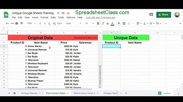UNIQUE function: Removing duplicates with 2 methods in Google Sheets смотреть онлайн