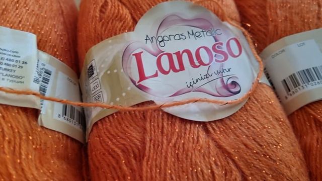 Ярко-оранжевая турецкая пряжа с люрексом Lanoso (Angora Metalic)