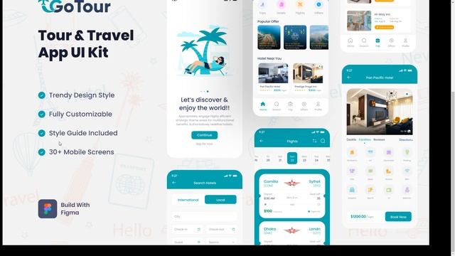 GoTour - Tour and Travel App Figma UI Kit app flight смотреть онлайн