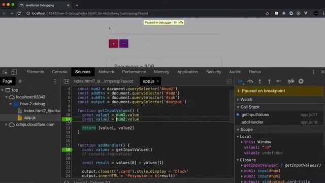 JavaScript Debug в DevTools уровни Breakpoints и переходы между уровнями Breakpoints смотреть онлайн