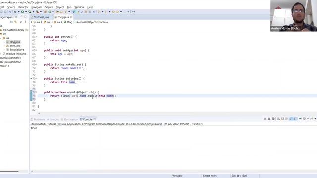 תכנות בג'אווה 48 – השיטה equals - Java programming 48 – the equals method смотреть онлайн