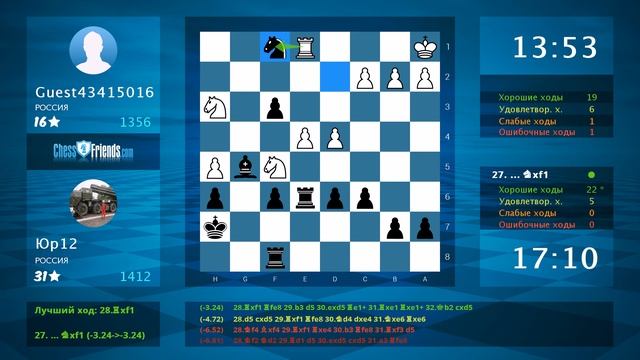 Анализ шахматной партии: Guest43415016 - Юр12, 0-1 (по ChessFriends.com) смотреть онлайн