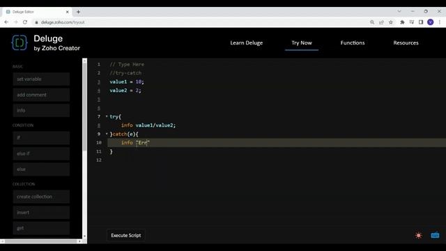 Try Catch in zoho deluge (Error Handling) | Zoho Creator | Deluge Script смотреть онлайн