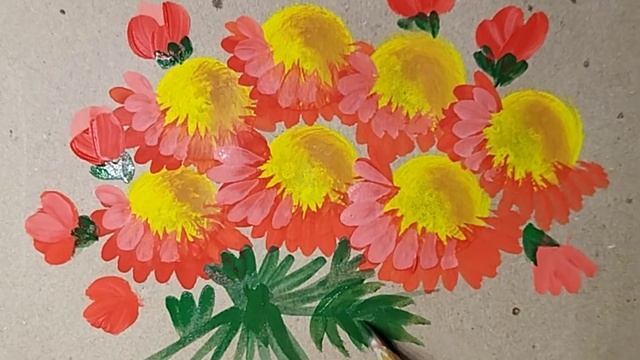 Как просто нарисовать красивый букет гуашью используя кисть-губку и плоскую кисть N6. смотреть онлайн