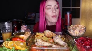 MUKBANG | Запеченные ножки с апельсинами, салаты | Baked chicken with oranges, salads не ASMR