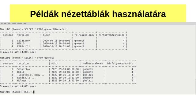 SQL: Példák nézettáblák használatára (Fórum) смотреть онлайн