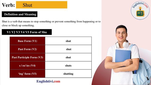 Shut V1 V2 V3 V4 V5 Base Form, Past Simple, Past Participle Form of shut | Englishtivi.com смотреть онлайн