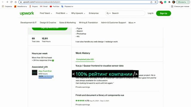 Как выглядит профиль разработчика и компании на Upwork смотреть онлайн