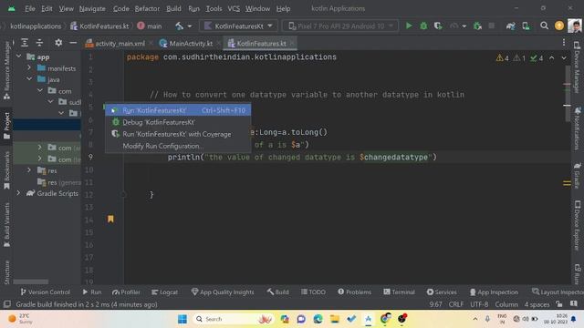 How to convert one datatype variable to another datatype variable in kotlin Android studio смотреть онлайн