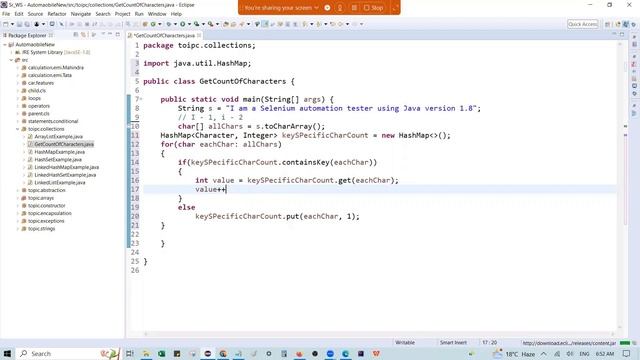 Java program to get each character count from a String using Collections смотреть онлайн