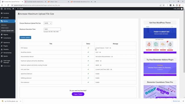 ?️ Aumentar tamaño máximo de subida de archivos (Increase Upload Size), wordpress 156, tutorial смотреть онлайн