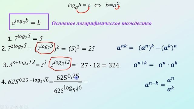Логарифм. Определение. Свойства. Простейшие вычисления смотреть онлайн