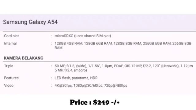 Spesifikasi handphone Samsung galaxy a54 5G смотреть онлайн