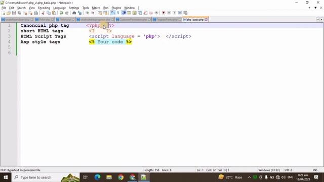 PHP TAGS TYPES смотреть онлайн