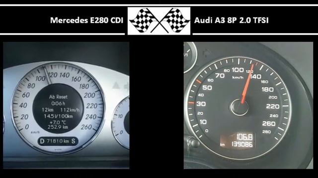 Mercedes E280 CDI VS. Audi A3 8P 2.0 TFSI - Acceleration 0-100km/h смотреть онлайн